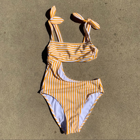 orange and white bathing suit